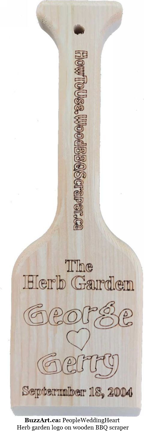 Herb garden logo on wooden BBQ scraper